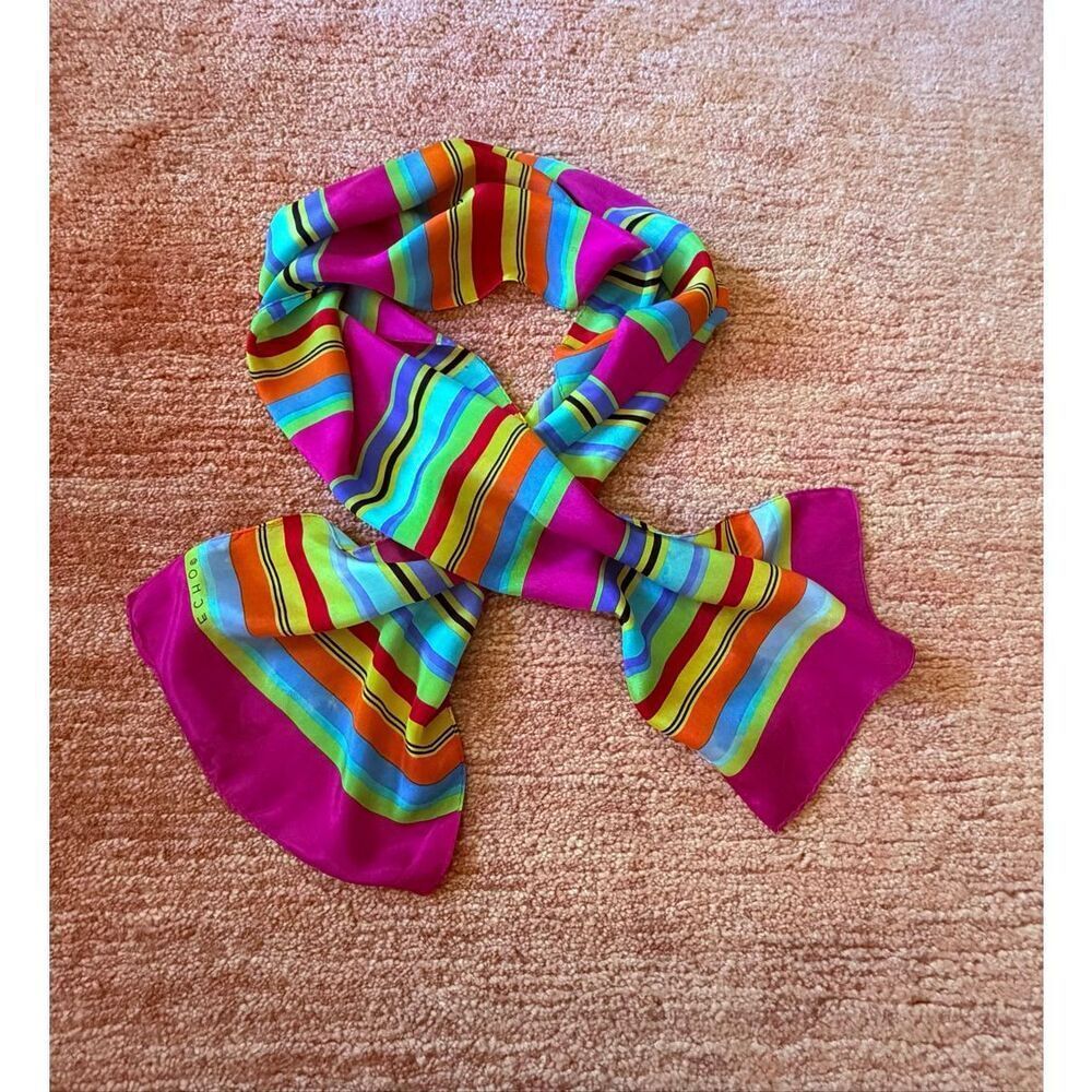 Echo Silk Scarf Multicolor Striped Vintage Bright Statement